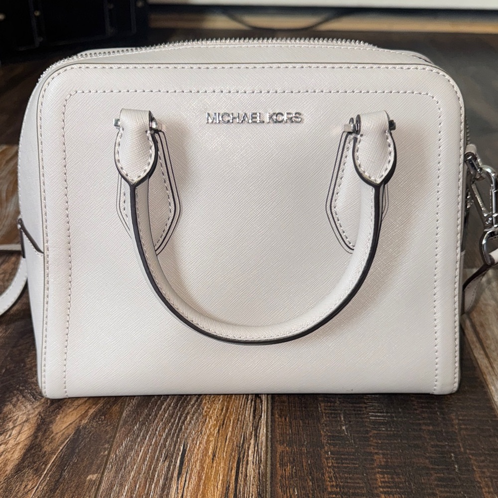 Michael Kors Light Gray Saffiano Leather Dome Satchel